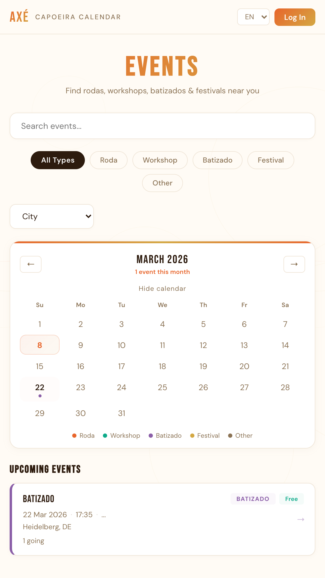 AXÉ Events Calendar